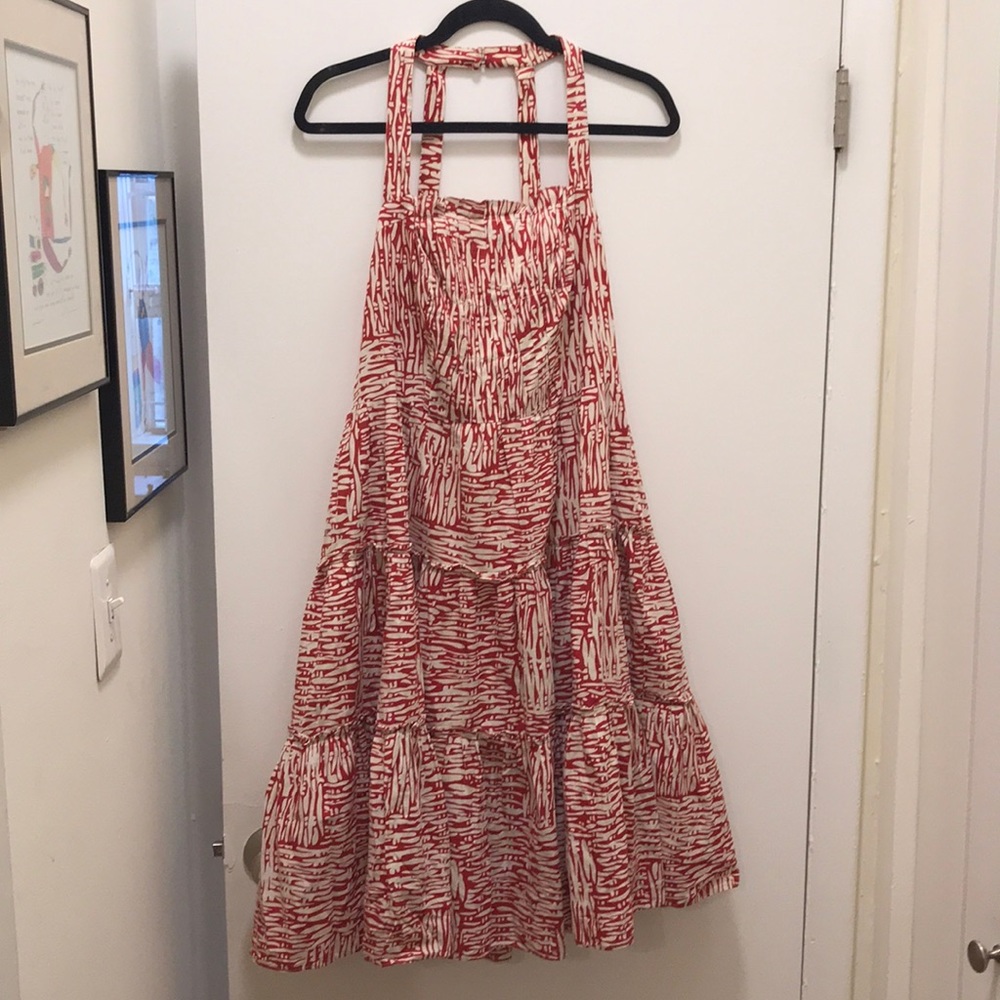 Gorgeous red and cream tiered skirt dress